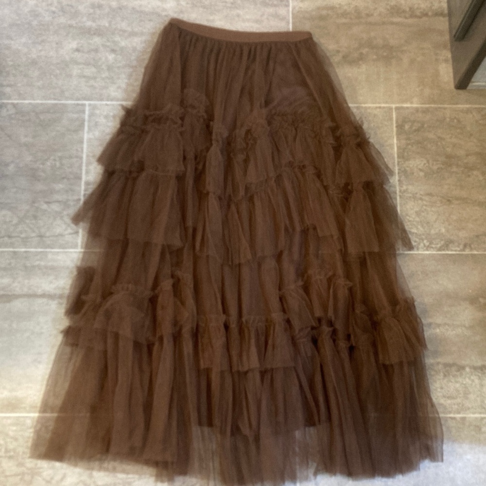 Hand Crafted Chocolate Tulle A-Line Skirt - Picture 2 of 2